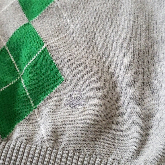 STILE BENETTON Grey GRN diamond Plaid Sweater MEDium United Colors preppy sport - Picture 6 of 11